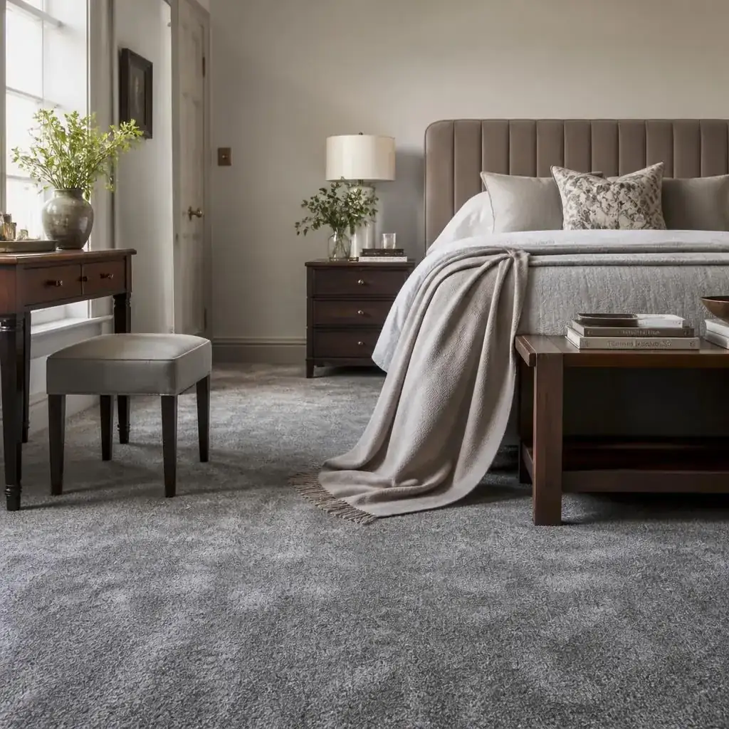 Cosy grey wool bedroom carpet