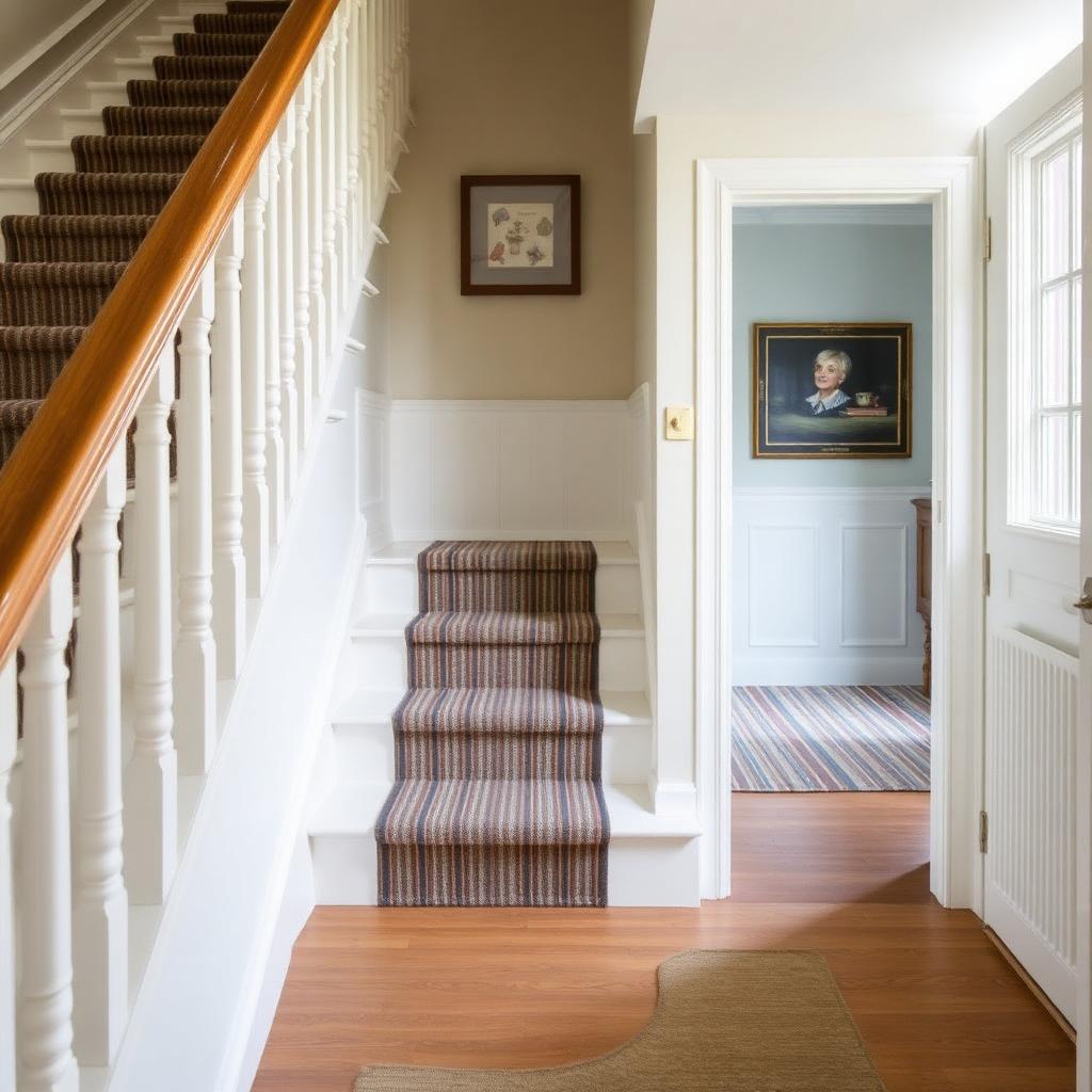 Striped stair runner installation
